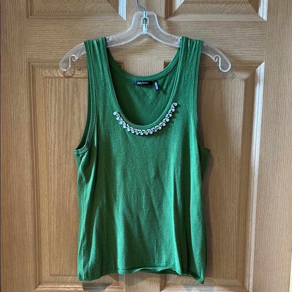 Daisy Fuentes Green Embellished Tank Top